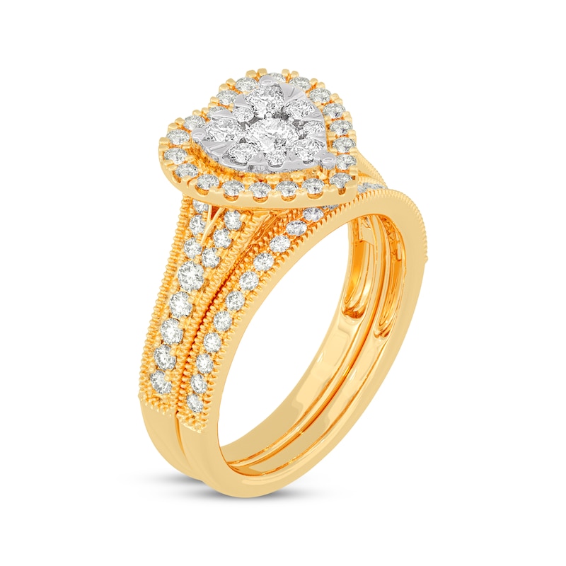 Round-Cut Diamond Heart-Shaped Bridal Set 1 ct tw 14K Yellow Gold | Kay