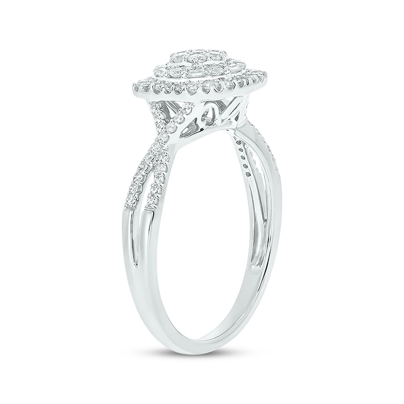Main Image 2 of Now + Forever Baguette & Round-Cut Multi-Diamond Center Cushion-Shaped Engagement Ring 1/2 ct tw 14K White Gold