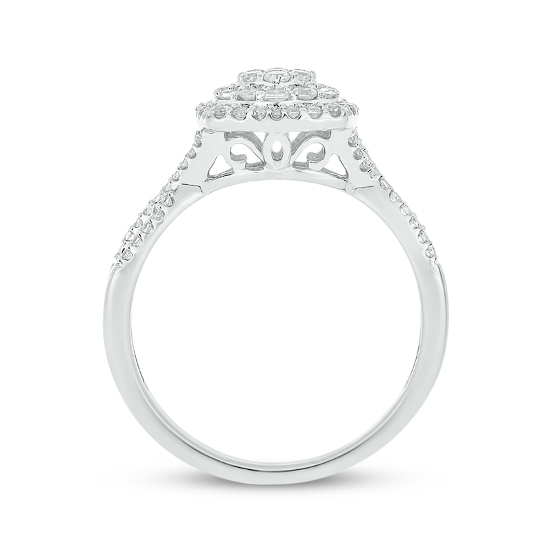 Main Image 3 of Now + Forever Baguette & Round-Cut Multi-Diamond Center Cushion-Shaped Engagement Ring 1/2 ct tw 14K White Gold