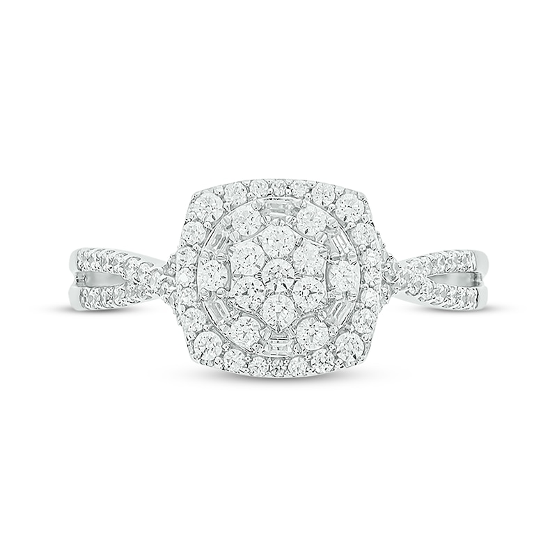 Main Image 4 of Now + Forever Baguette & Round-Cut Multi-Diamond Center Cushion-Shaped Engagement Ring 1/2 ct tw 14K White Gold