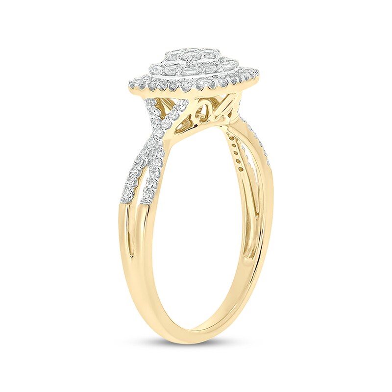 Main Image 2 of Now + Forever Baguette & Round-Cut Multi-Diamond Center Cushion-Shaped Engagement Ring 1/2 ct tw 14K Yellow Gold