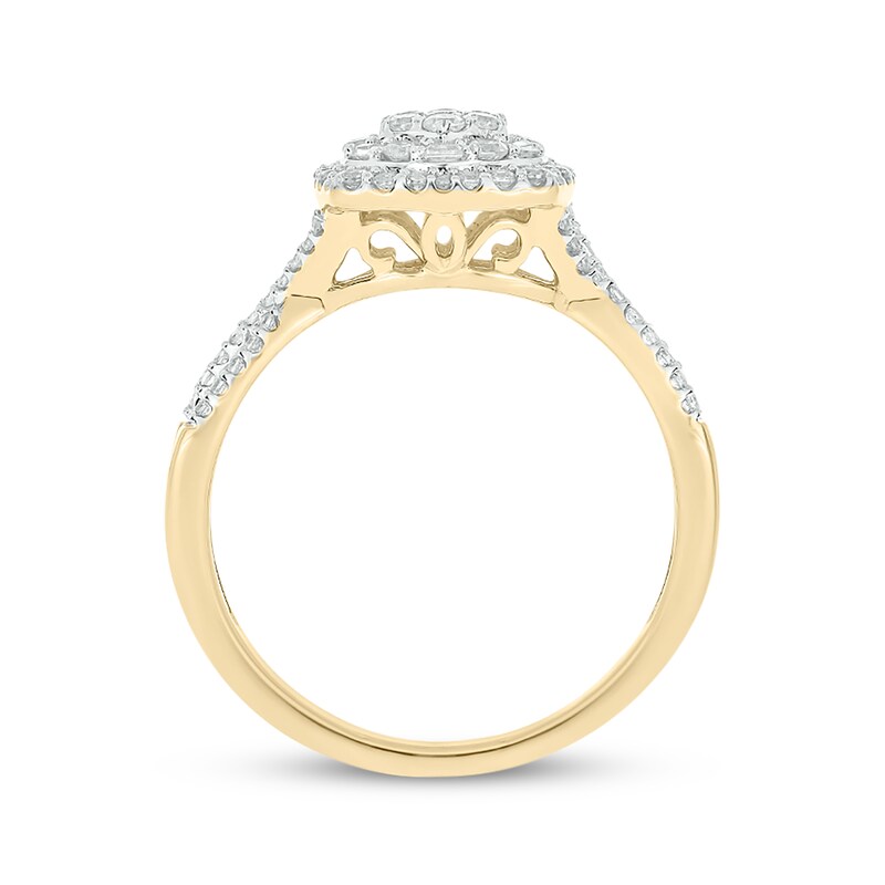 Main Image 3 of Now + Forever Baguette & Round-Cut Multi-Diamond Center Cushion-Shaped Engagement Ring 1/2 ct tw 14K Yellow Gold