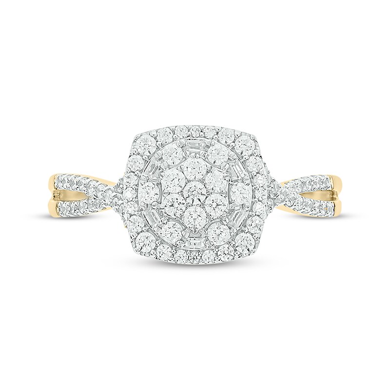 Main Image 4 of Now + Forever Baguette & Round-Cut Multi-Diamond Center Cushion-Shaped Engagement Ring 1/2 ct tw 14K Yellow Gold