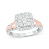 Thumbnail Image 1 of Now + Forever Baguette & Round-Cut Multi-Diamond Center Cushion-Shaped Engagement Ring 1 ct tw 14K Two-Tone Gold