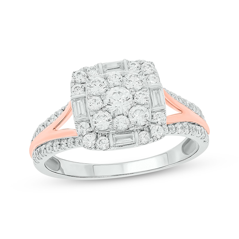 Main Image 1 of Now + Forever Baguette & Round-Cut Multi-Diamond Center Cushion-Shaped Engagement Ring 1 ct tw 14K Two-Tone Gold