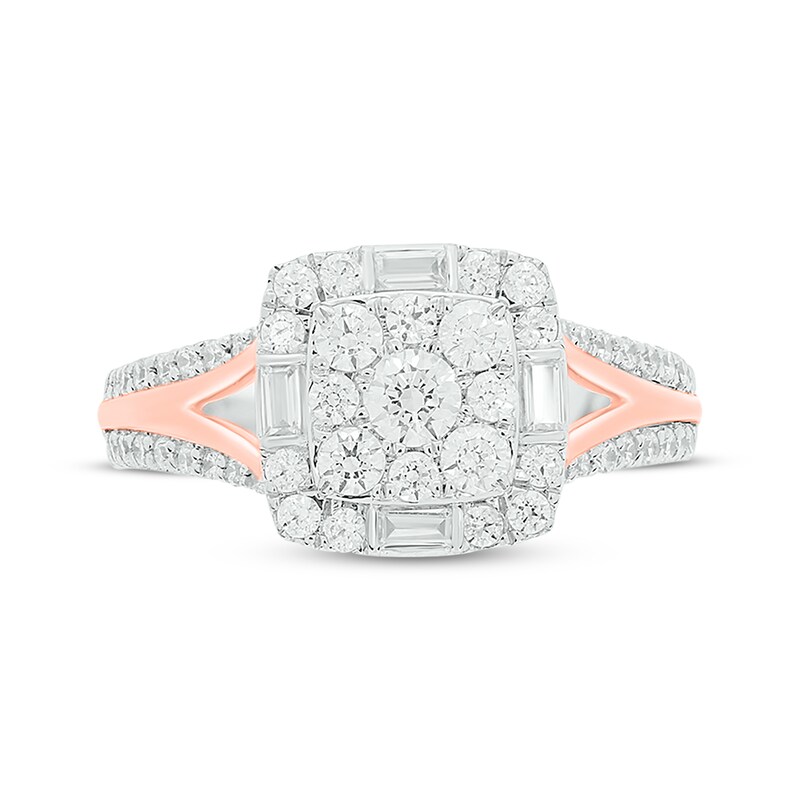 Main Image 3 of Now + Forever Baguette & Round-Cut Multi-Diamond Center Cushion-Shaped Engagement Ring 1 ct tw 14K Two-Tone Gold