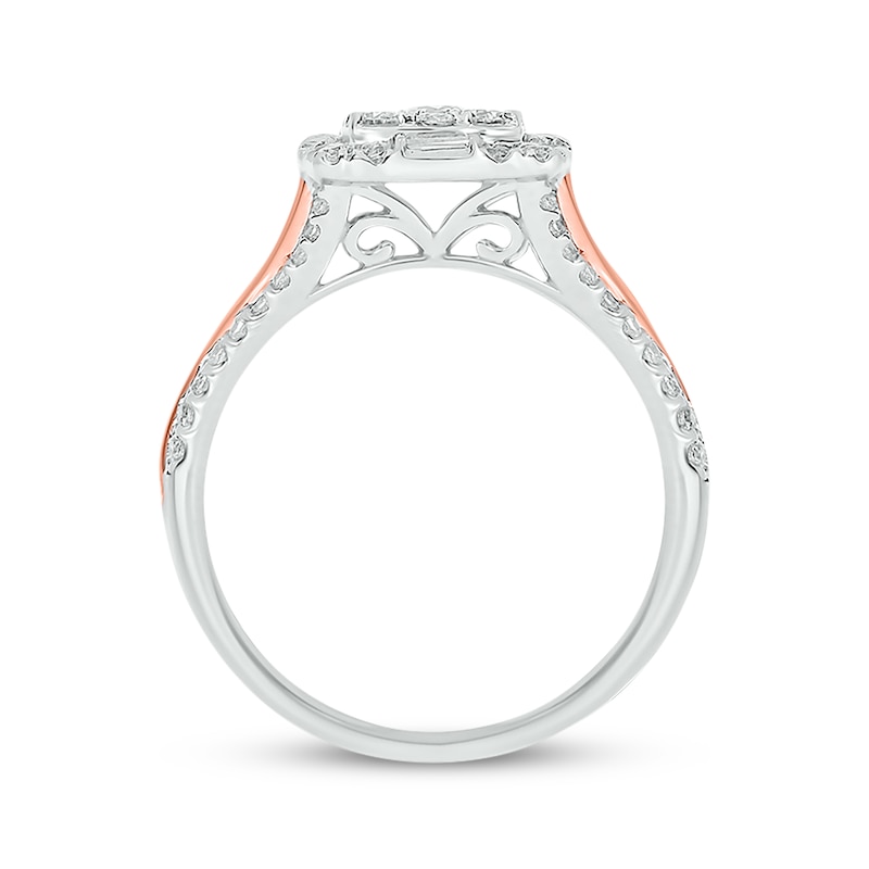 Main Image 4 of Now + Forever Baguette & Round-Cut Multi-Diamond Center Cushion-Shaped Engagement Ring 1 ct tw 14K Two-Tone Gold
