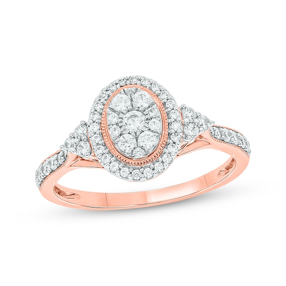 Round-Cut Multi-Diamond Center Oval-Shaped Engagement Ring 1/2 ct tw 14K Rose Gold