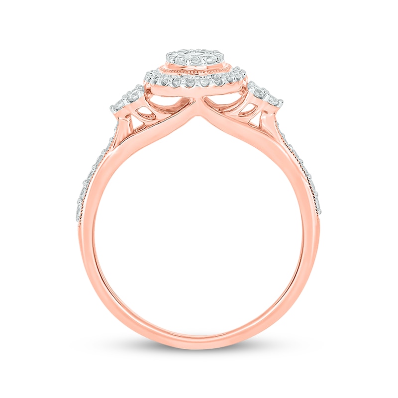 Main Image 3 of Now + Forever Round-Cut Multi-Diamond Center Oval-Shaped Engagement Ring 1/2 ct tw 14K Rose Gold