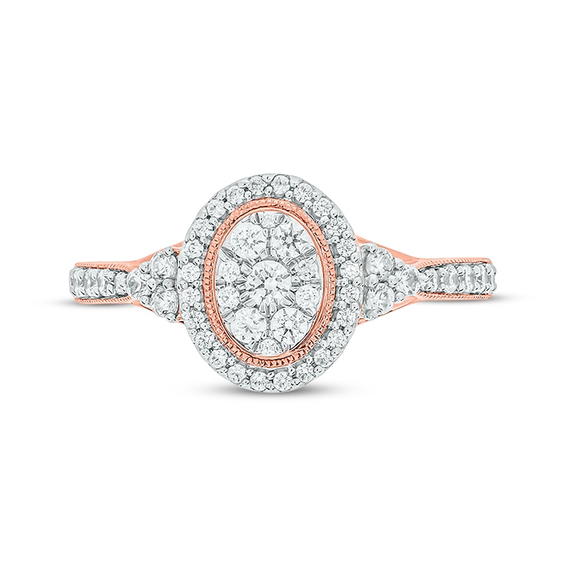 Main Image 4 of Now + Forever Round-Cut Multi-Diamond Center Oval-Shaped Engagement Ring 1/2 ct tw 14K Rose Gold