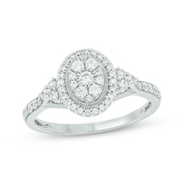 Now + Forever Round-Cut Multi-Diamond Center Oval-Shaped Engagement Ring 1/2 ct tw 14K White Gold