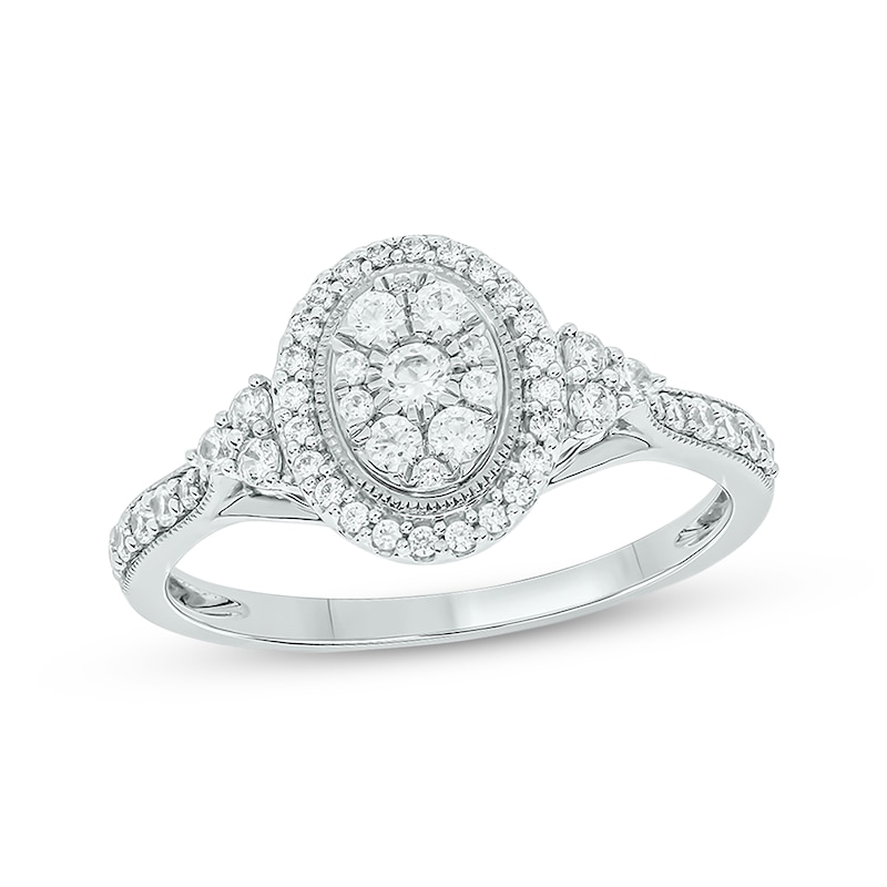 Main Image 1 of Now + Forever Round-Cut Multi-Diamond Center Oval-Shaped Engagement Ring 1/2 ct tw 14K White Gold
