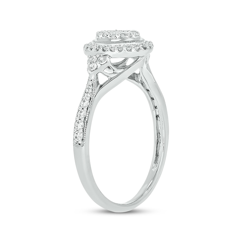 Main Image 2 of Now + Forever Round-Cut Multi-Diamond Center Oval-Shaped Engagement Ring 1/2 ct tw 14K White Gold
