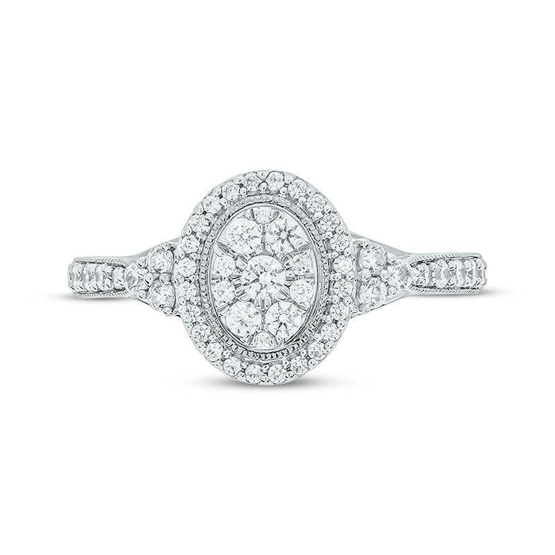 Main Image 4 of Now + Forever Round-Cut Multi-Diamond Center Oval-Shaped Engagement Ring 1/2 ct tw 14K White Gold