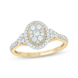Now + Forever Round-Cut Multi-Diamond Center Oval-Shaped Engagement Ring 1/2 ct tw 14K Yellow Gold