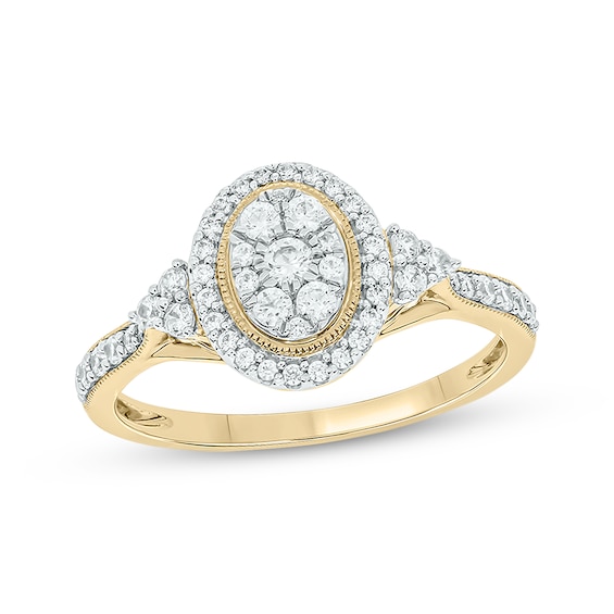 Now + Forever Round-Cut Multi-Diamond Center Oval-Shaped Engagement Ring 1/2 ct tw 14K Yellow Gold