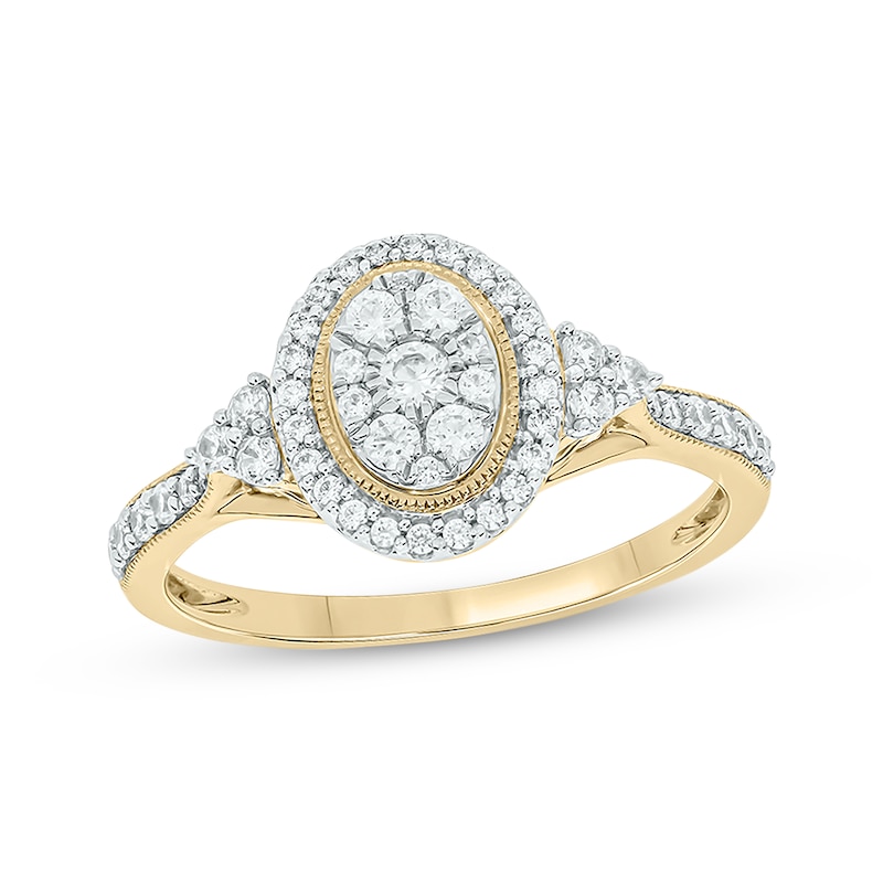 Main Image 1 of Now + Forever Round-Cut Multi-Diamond Center Oval-Shaped Engagement Ring 1/2 ct tw 14K Yellow Gold