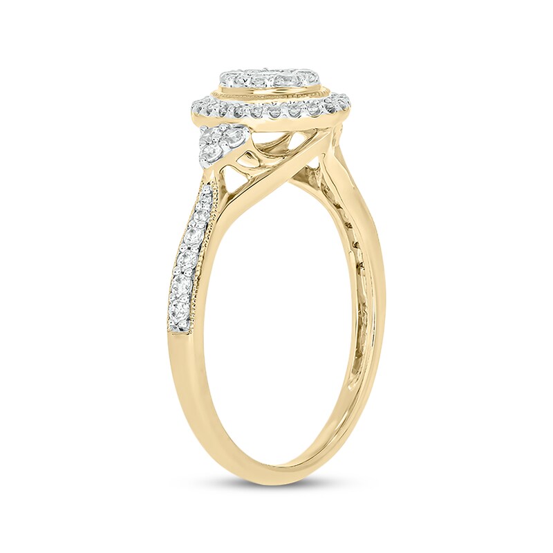 Main Image 2 of Now + Forever Round-Cut Multi-Diamond Center Oval-Shaped Engagement Ring 1/2 ct tw 14K Yellow Gold