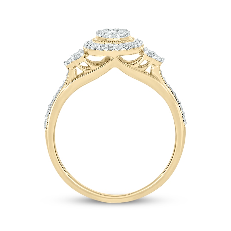 Main Image 3 of Now + Forever Round-Cut Multi-Diamond Center Oval-Shaped Engagement Ring 1/2 ct tw 14K Yellow Gold