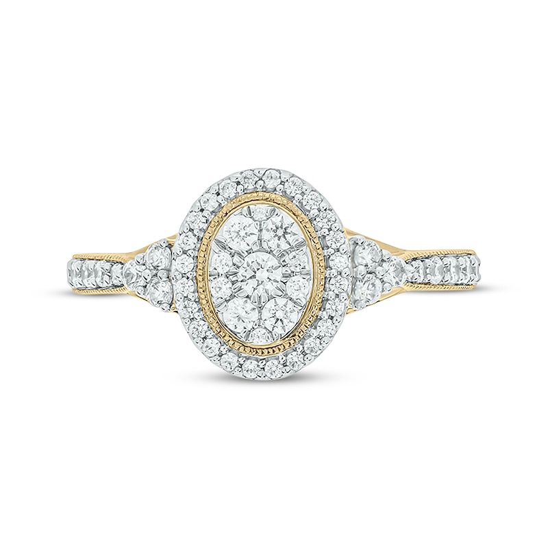 Main Image 4 of Now + Forever Round-Cut Multi-Diamond Center Oval-Shaped Engagement Ring 1/2 ct tw 14K Yellow Gold