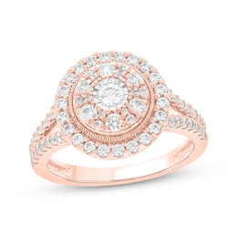 Now + Forever Round-Cut Diamond Double-Frame Engagement Ring 1 ct tw 14K Rose Gold