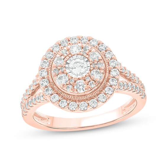 Now + Forever Round-Cut Diamond Double-Frame Engagement Ring 1 ct tw 14K Rose Gold