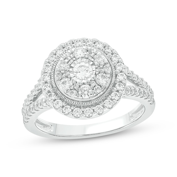 Now + Forever Round-Cut Diamond Double-Frame Engagement Ring 1 ct tw 14K White Gold