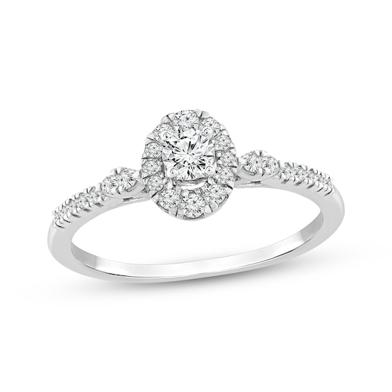 Now + Forever Round-Cut Diamond Oval Halo Engagement Ring 3/8 ct tw 10K White Gold
