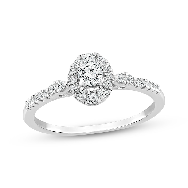 Main Image 1 of Now + Forever Round-Cut Diamond Oval Halo Engagement Ring 3/8 ct tw 10K White Gold