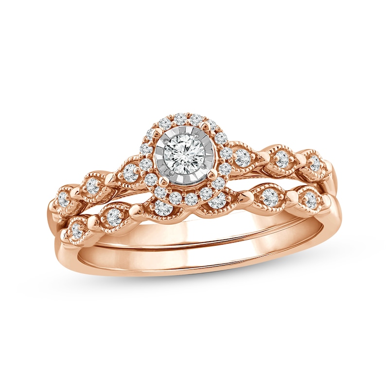 Main Image 1 of Now + Forever Round-Cut Diamond Vintage-Inspired Bridal Set 1/5 ct tw 10K Rose Gold