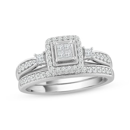 Now + Forever Princess & Round-Cut Diamond Bridal Set 1/2 ct tw 10K White Gold