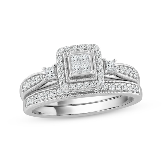 Now + Forever Princess & Round-Cut Diamond Bridal Set 1/2 ct tw 10K White Gold