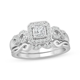 Now + Forever Princess & Round-Cut Diamond Bridal Set 5/8 ct tw 10K White Gold