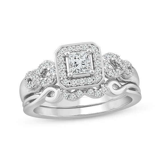 Now + Forever Princess & Round-Cut Diamond Bridal Set 5/8 ct tw 10K White Gold
