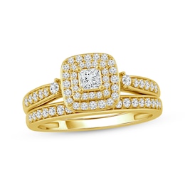 Now + Forever Princess & Round-Cut Diamond Bridal Set 5/8 ct tw 10K Yellow Gold