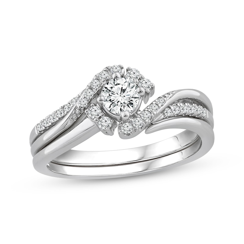 Main Image 1 of Now + Forever Round-Cut Diamond Bypass Bridal Set 1/2 ct tw 10K White Gold