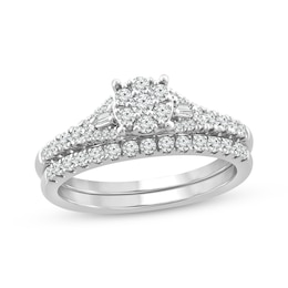 Now + Forever Baguette & Round-Cut Multi-Diamond Center Bridal Set 1/2 ct tw 10K White Gold
