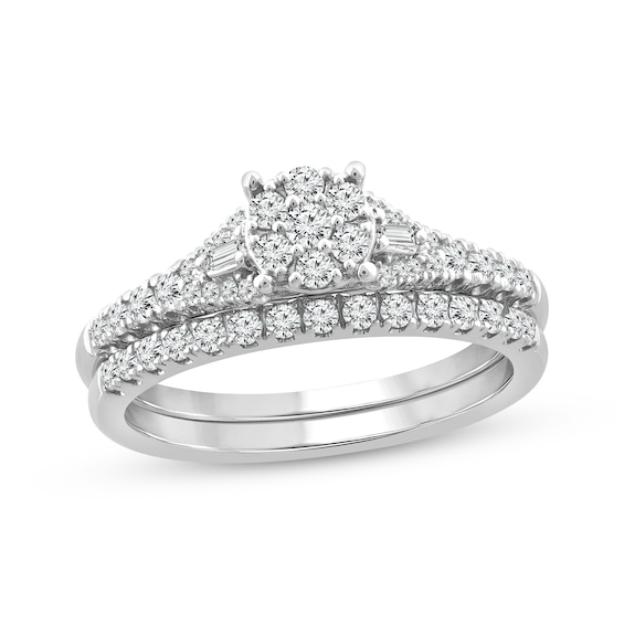 Now + Forever Baguette & Round-Cut Multi-Diamond Center Bridal Set 1/2 ct tw 10K White Gold