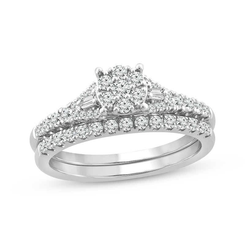 Baguette & Round-Cut Multi-Diamond Center Bridal Set 1/2 ct tw 10K ...