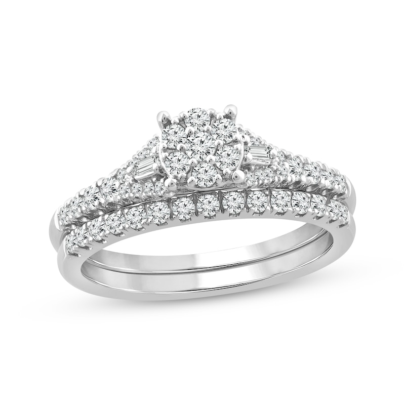 Main Image 1 of Now + Forever Baguette & Round-Cut Multi-Diamond Center Bridal Set 1/2 ct tw 10K White Gold
