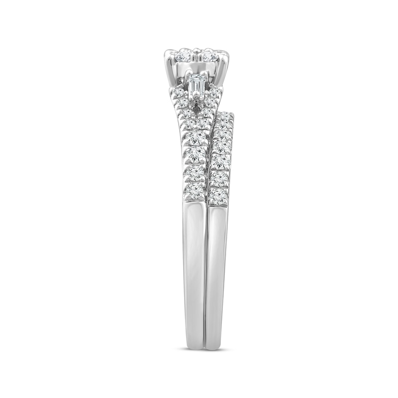 Main Image 2 of Now + Forever Baguette & Round-Cut Multi-Diamond Center Bridal Set 1/2 ct tw 10K White Gold