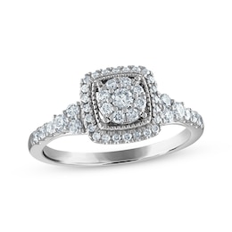 Now + Forever Round-Cut Diamond Cushion Frame Engagement Ring 1/2 ct tw 10K White Gold