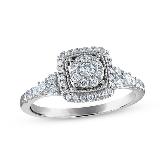 Now + Forever Round-Cut Diamond Cushion Frame Engagement Ring 1/2 ct tw 10K White Gold