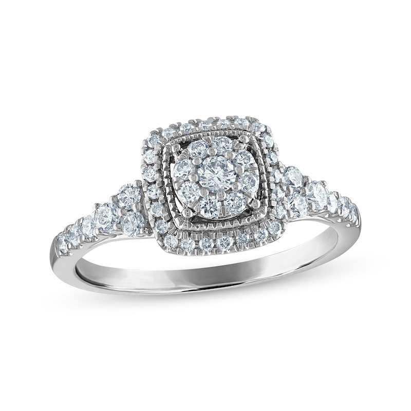 Main Image 1 of Now + Forever Round-Cut Diamond Cushion Frame Engagement Ring 1/2 ct tw 10K White Gold