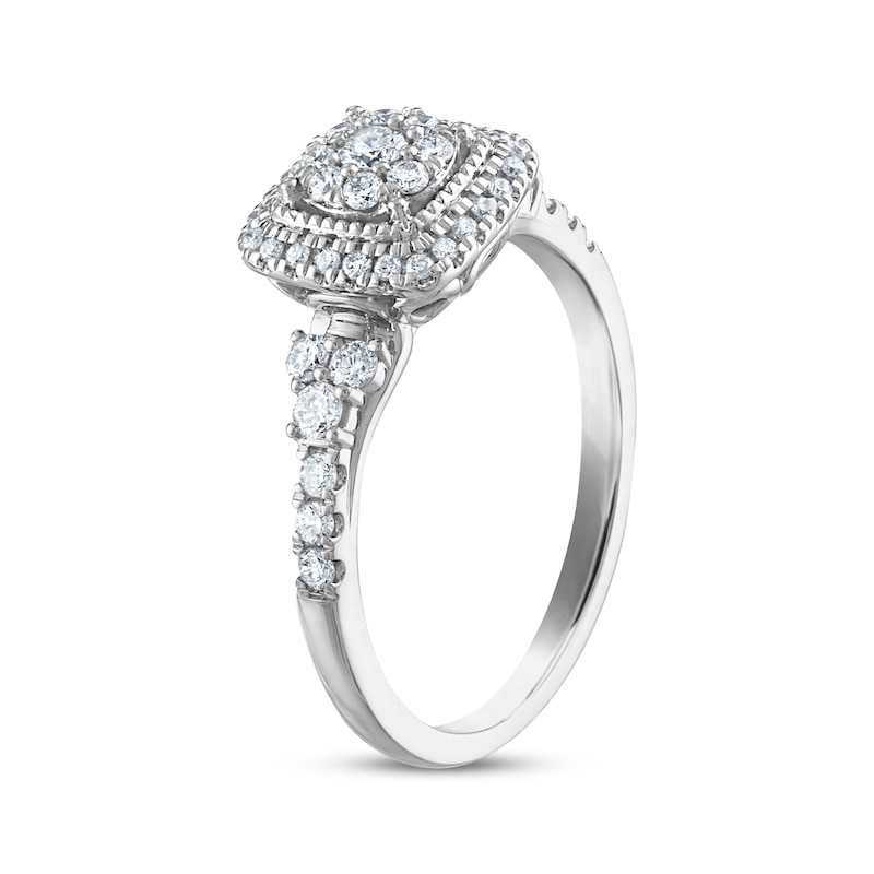 Main Image 2 of Now + Forever Round-Cut Diamond Cushion Frame Engagement Ring 1/2 ct tw 10K White Gold