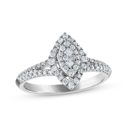 Now + Forever Princess & Round-Cut Multi-Diamond Center Marquise Frame Engagement Ring 3/8 ct tw 10K White Gold