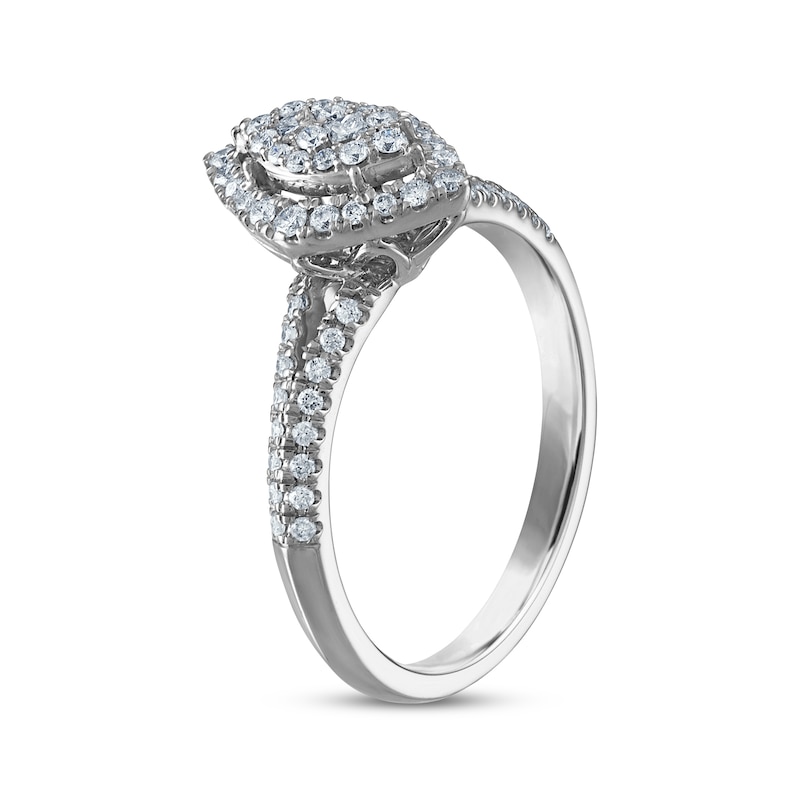 Main Image 2 of Now + Forever Princess & Round-Cut Multi-Diamond Center Marquise Frame Engagement Ring 3/8 ct tw 10K White Gold