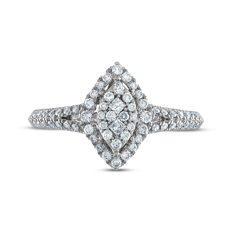 Main Image 3 of Now + Forever Princess & Round-Cut Multi-Diamond Center Marquise Frame Engagement Ring 3/8 ct tw 10K White Gold