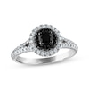 Round-Cut Black & White Diamond Split Shank Halo Engagement Ring 3/4 ct tw 14K White Gold
