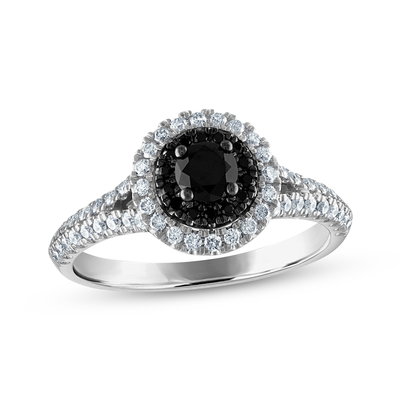 Main Image 1 of Now + Forever Round-Cut Black & White Diamond Split Shank Halo Engagement Ring 3/4 ct tw 14K White Gold